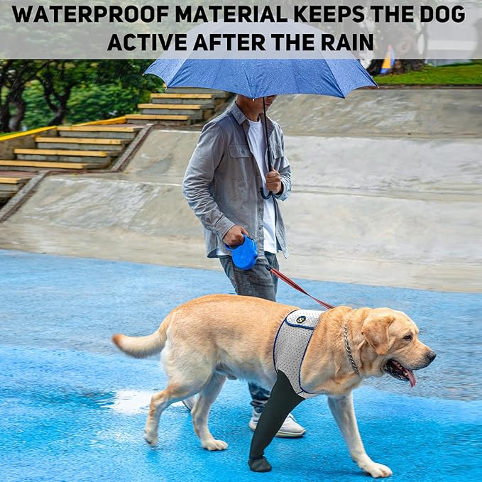 COODEO Dog Socks to Prevent Licking Paws, Healing Boots & Paw Protectors with Non-Slip Bottoms for Wound Protection, Waterproof Sleeve Shoes for Licking（Grey，3XL_Left