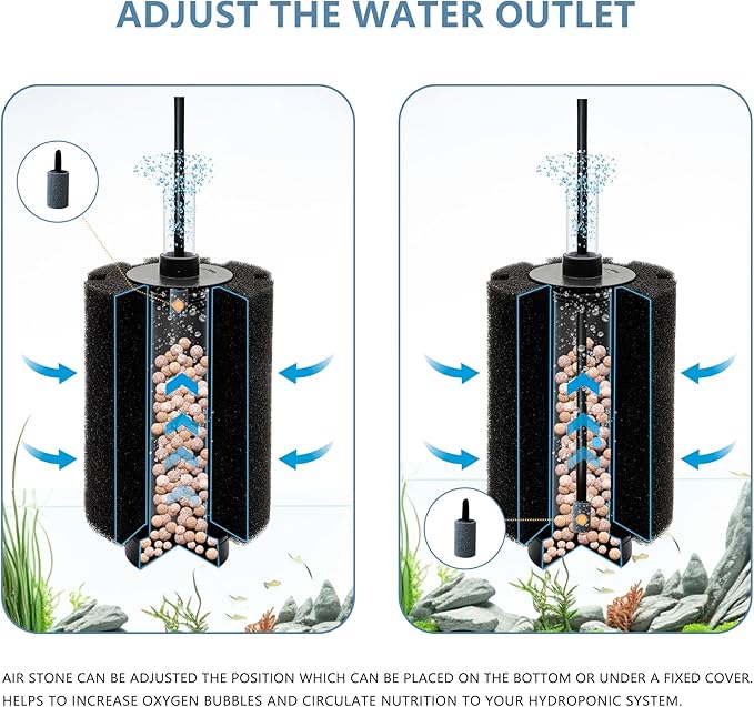 4 Pack 70-80 Gal Aquarium Sponge Filter with Air Stone and Ceramic Filter Media Quiet Fish Tank Filters for Breeding Fry Betta Shrimp Fish Tank with Accessories