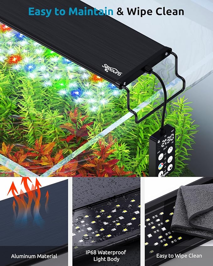 LED Aquarium Plant Light, 24/7 Custom Timer, Power-Off Memory, 7-Row LEDs 30-36in Full Spectrum Fish Tank Lights, 8 Colors, 20 Brightness, Day & Night Cycle, Adjustable Mount for Freshwater