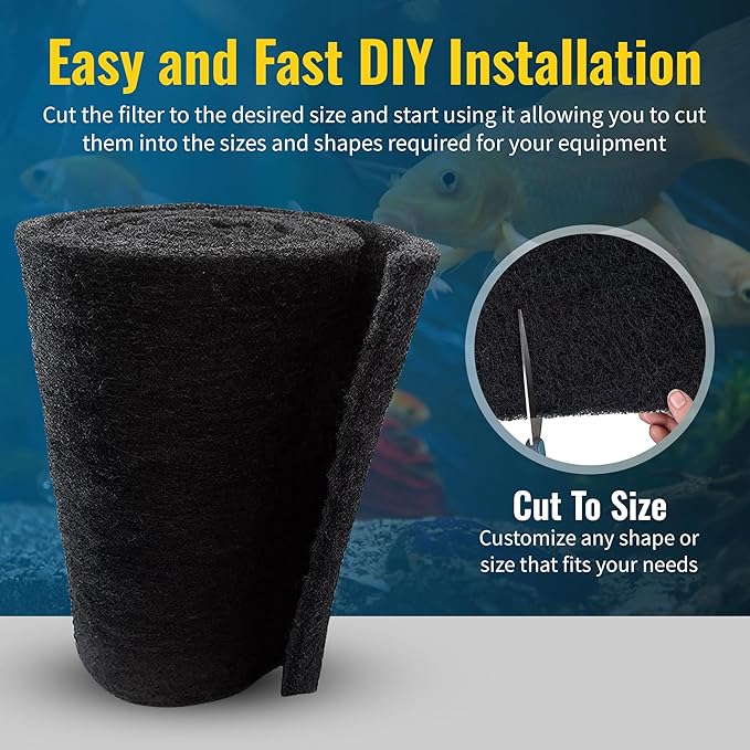 Aquarium Carbon Pad - Cut to Fit Carbon Infused Filter Pad Media for Clean & Clear Fish Tank and Ponds (Carbon filter - 5/8" Thickness, 1 Pack - 10.5" x 72")