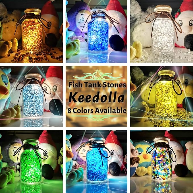 Keedolla Colorful Clear Sea Glass Pebbles Aquarium Gravel Fish Tank Rocks Small, Irregular Glass Gems Stones Beads Marble Pebbles Rock Sand for Garden|Vase Filler|Fish Turtle Tank Decorations