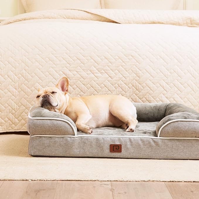 EHEYCIGA Orthopedic Dog Beds Large Sized Dog, Waterproof Memory Foam Pet Bed with Sides, Non-Slip Bottom Large Pet Bed with Washable Removable Cover, Grey