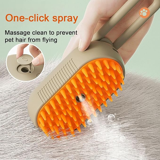 Cat Steam Brush for Shedding, 4 in 1 Rechargeable Pet Steam Brush for Dogs and Cats, Anti-Static, Massage, Cleaning, Shedding & Combing All In One! (Khaki)