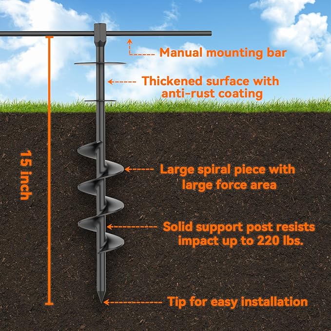 Dog Tie Out Stake, Heavy Duty Dog Tie Out Stake for Large Dogs up to 210 lbs, Ground Anchor for a Dog Cable, Leash, Lead Tether, Dog Accessories Trampoline Stakes 1-Pack (Black)