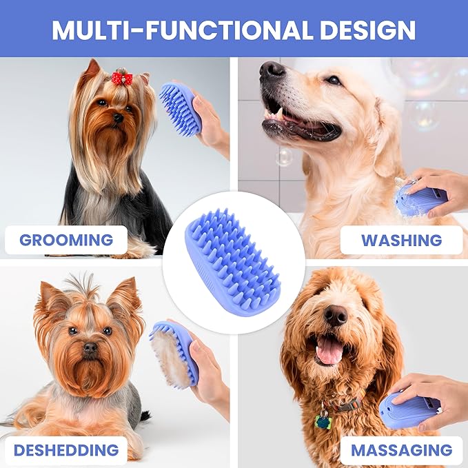 Bath Brush for Pet Grooming & Massage - Rubber Scrubbing Brush for Showers, Ideal for Long & Short Haired Dogs and Cats, Essential Puppy Accessory, Long Pins [We Love Doodles]
