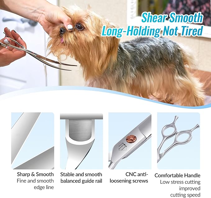 Dog Grooming Scissors: 7.0 inch Curved Pet Shears Made Of Japanese 440C Advanced Stainless Steel Professional Grooming Scissors for Dogs Cats and Other Pets