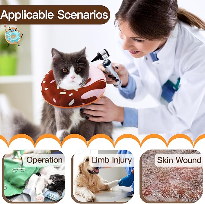 Cat Cone Collar Soft, Cute Cat Donut Collar After Surgery, Adjustable Kitten Recovery Cones to Stop Licking, Lightweight Neck Elizabethan Collars for Cats Kittens (Chocolate, Large)