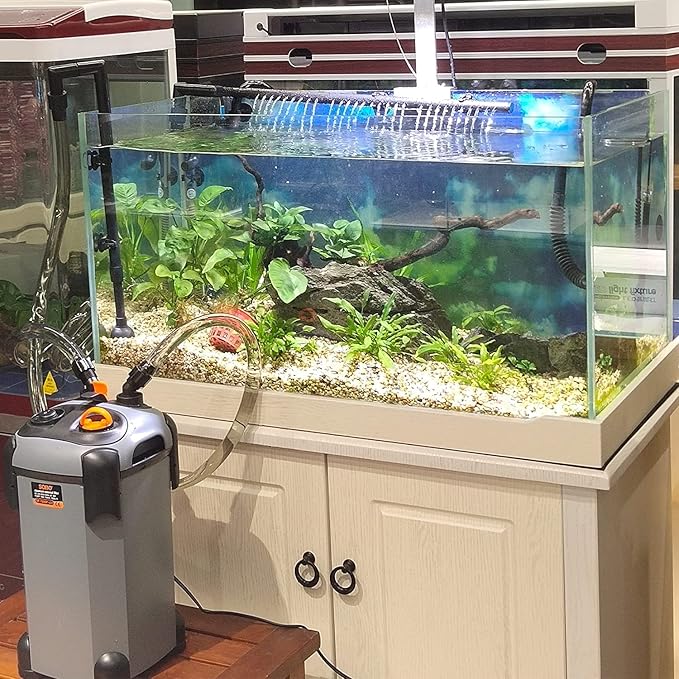 Canister Filter with 3 Media Trays Spray Bar External Canister Filter for Large Fish Tank and Aquariums, SF-650F-UV-171GPH