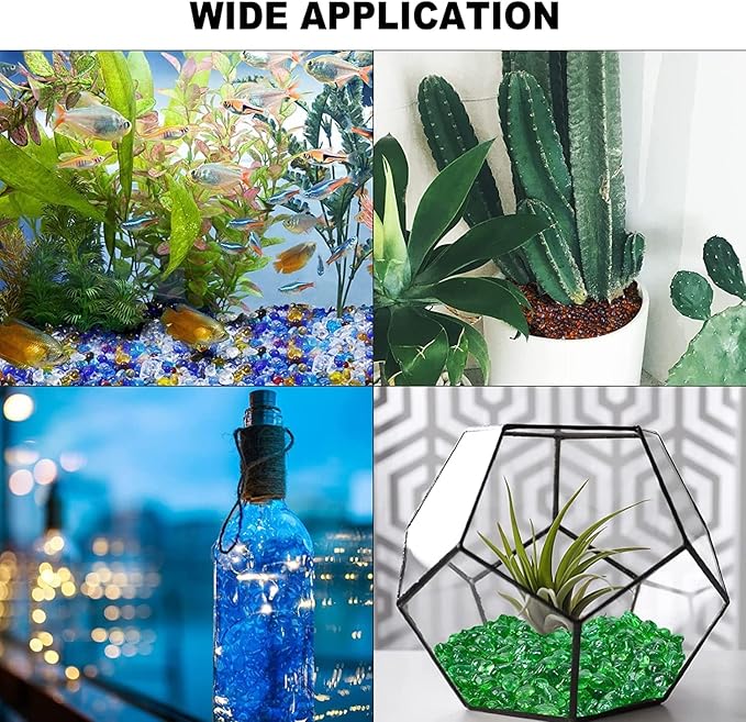 Keedolla 3 LB Aquarium Glass Pebbles Decor Rocks for Fish Tank, Crystal Betta Fish Tank Rocks Gravel Gemstone Beads Vase Fillers Decorative Mosaic Glass Gem Pebbles - Amber