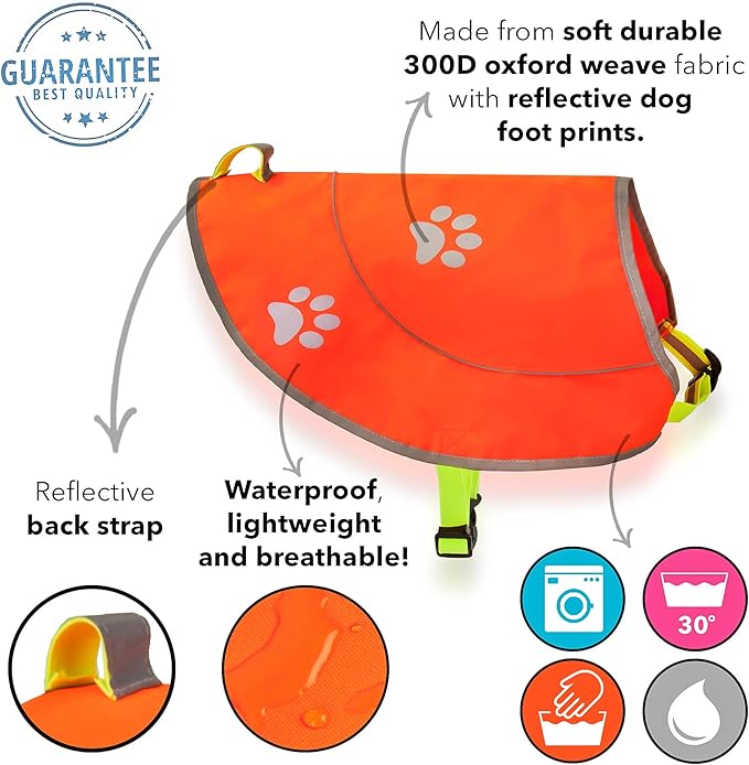 Dog Reflective Vest - Comfortable Jacket Safety Hunting, High Visibility for Dogs with Elastic Straps and Clasp Closure- Orange, Large