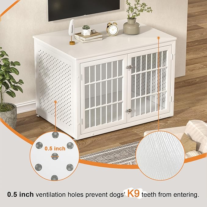 42" Heavy Duty Dog Crate Furniture for Large and Medium Dogs, Enclosed Design Wooden Metal Kennel, Wooden Cage Furniture Indoor, Decorative Dog Kennel End Table