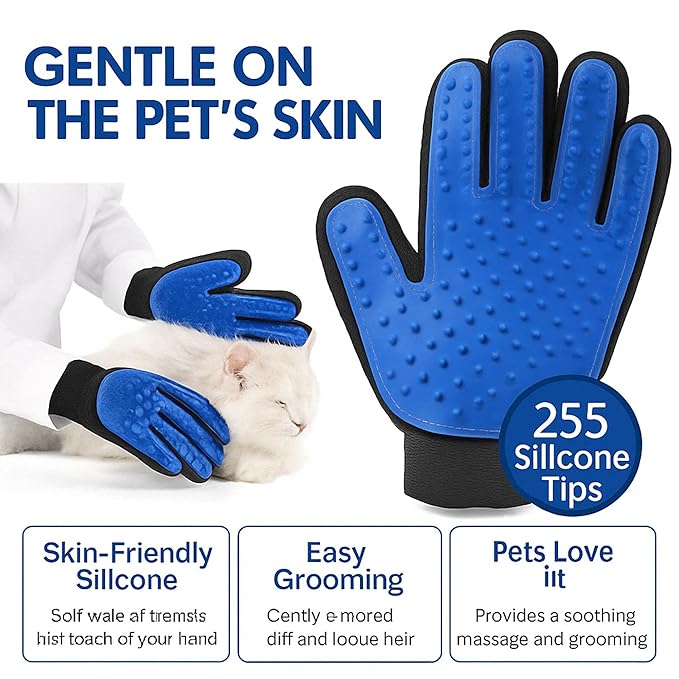 Cat Grooming Glove for Hair Removal – Pet Grooming Glove for Cats – Deshedding Brush Glove for Long Hair Cats – Cat Glove Brush Mitt – Soft Silicone Right Hand Glove – Easy to Clean