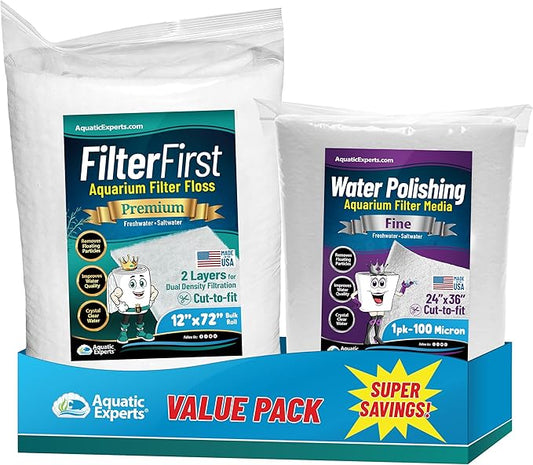 Aquarium Filter Floss for Fish Tank Filters - FilterFirst Aquarium Filter Pad - Media Roll for Crystal Clear Water, Aquatic Experts, 3/4" - 1" Thick (12 Inch Wide, Value Pack)