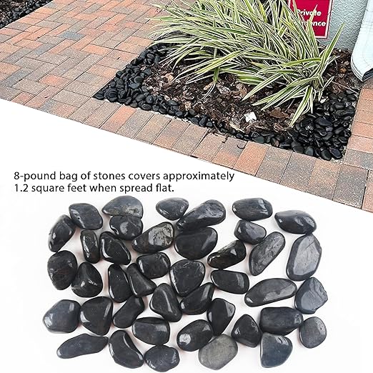 8LB 1"-2" Black River Rocks for Plants, Polished Pebbles for Garden Landscaping, Planters, Aquariums, Vase Fillers – Indoor & Outdoor Decor