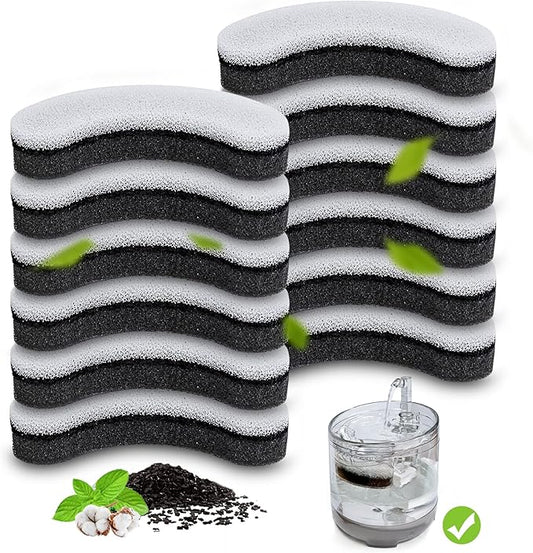 Cat Water Fountain Filter,Arc-Shaped Sponge Activated Carbon Cat Fountain Filter Replacement Filters Compatible WF050 & WF100 Automatic Pet Water Fountain (12 Pack)