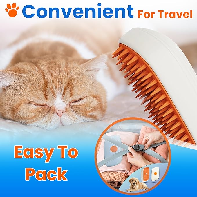 Pet Steam Brush For Cat & Dog - Pets Spray Hair Removal Comb - Cats Indoor Shedding & Grooming Mist Tool - Water Steamer Brushes for Long & Short Haired Dogs - Spritz Defur Comb (Orange)