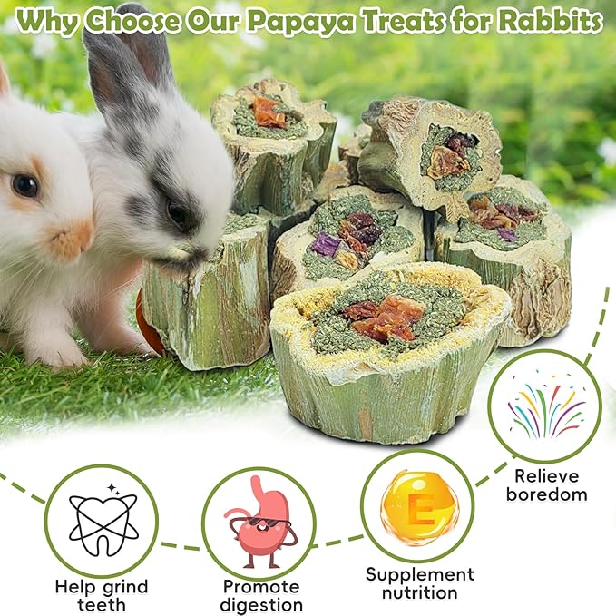 Fhiny Rabbit Chew Toys Natural Baked Papaya Wood Bunny Molar Treats Contain Alfalfa Grass Apple Carrot and Purple Sweet Potato Filling for Hamsters Guinea Pigs Chinchillas Teeth Grinding(0.22 lb)