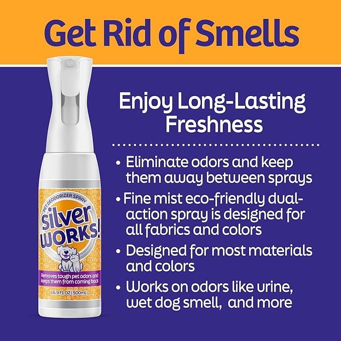 Pet Odor Eliminator Spray For Home - Safe, Natural, Silver Ion Deodorizer - Cat, Dog Smell And Urine Odor Eliminator For Carpet, Furniture And Litter -16.9oz
