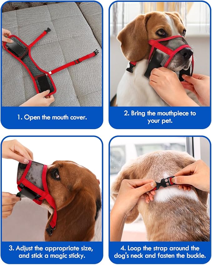 Dog Muzzle, Soft Air Mesh Muzzle for Small Medium Large Dogs Anti Biting Barking Chewing, Breathable Drinkable Adjustable Loop Pets Muzzle for German Shepherd Husky Labrador Retriever (Red,XL)