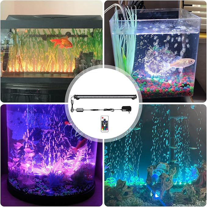 Submersible Bubble Aquarium Light：Multicolor RGB Fish Tank Light with Remote Timer & Adjustable Brightness for Pet Plants Grow - Waterproof Submersible Led Lights for 5-10In Saltwater Tanks