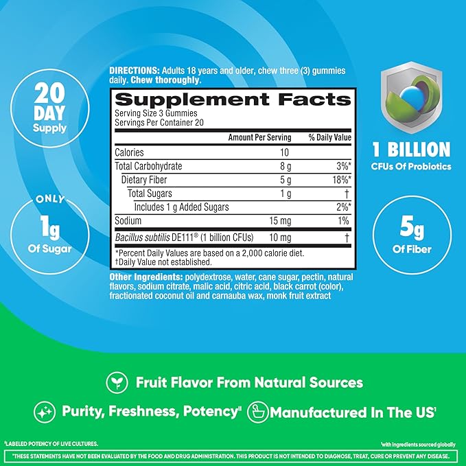 Digestive Advantage Prebiotic Fiber Gummies + Probiotics for Gut Health, 5g Prebiotic Fiber Plus 1 Billion CFU Probiotic, Supports Digestive Health & Regularity, (60ct Bottle) Strawberry Flavor*