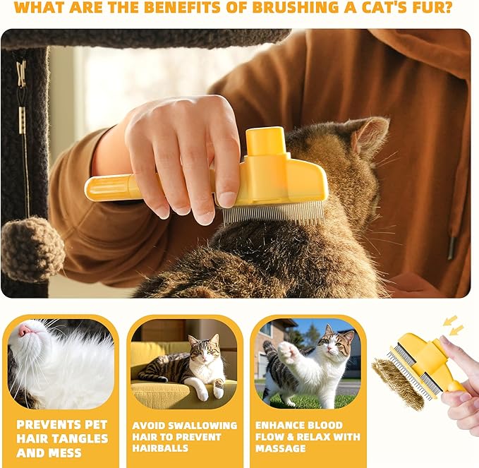 Pet Hair Removal Comb,New Cat Brush with Release Button,Pet Grooming Brush for Short&Long Pet Hair,Deshedding Brush for Pet (yellow)