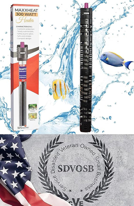 South Shore Retail MaxxHeat 300W Aquarium Heater – Durable with Protective Casing – for Fish Tanks, Stock Tanks, Koi Ponds, Outdoor Ponds, and De-Icing – Veteran-Owned Small Business
