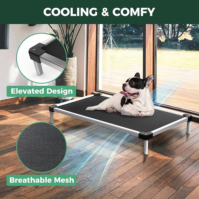 FXW TitanNest Chew-Proof Elevated Dog Bed, Raised Cot for Indoor/Outdoor/Camping Use, Durable & Waterproof Cooling Pet Bed for Medium Dogs, 41.0" L x 27.0" W x 5.0" H, Black