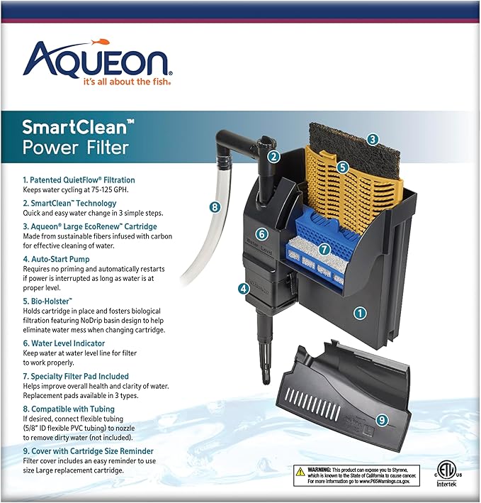 Aqueon Aquarium Fish Tank SmartClean Power Filter with EcoRenew Filter Cartridge, 20-30 Gallons
