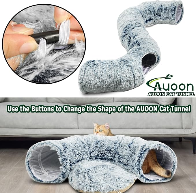 AUOON Cat Tunnel Bed - Cat Donut Tunnel with Soft Plush Circle Cushion for Indoor Cats Kitten Kitty Puppy Rabbit Ferret (Gray)