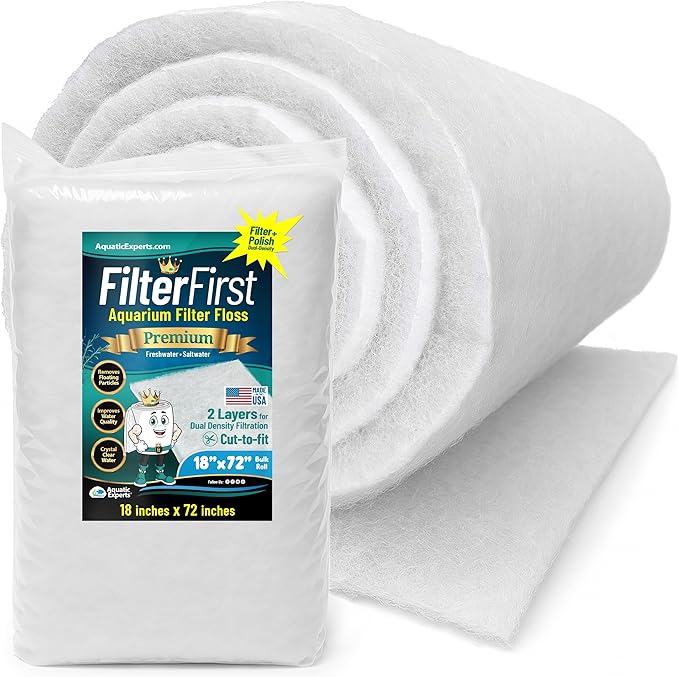 Aquatic Experts Aquarium Filter Floss for Fish Tank Filters - FilterFirst Aquarium Filter Pad - Media Roll for Crystal Clear Water, 3/4" - 1" Thick (18 Inch Wide, 72 Inch Long)