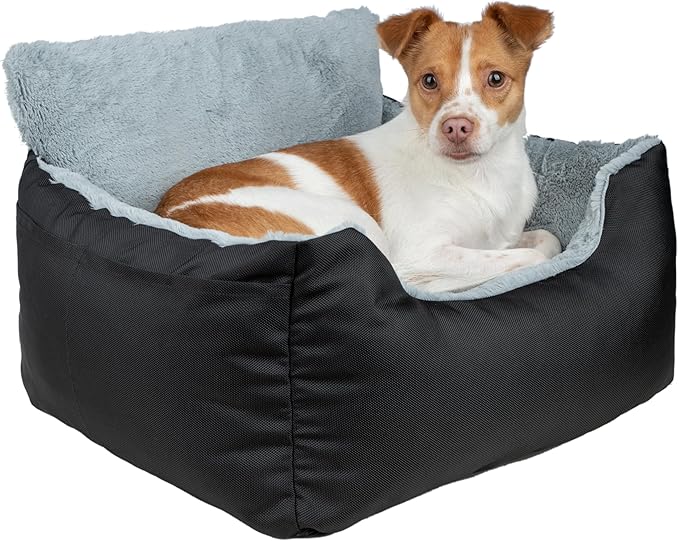 Best Pet Supplies Dog Pet Booster Seat, Dog Car Seats for Small Dogs & Medium Dogs, Soft Plush Cushion with Comfortable Bedding, Secure Straps, and Tall Pillow, Black