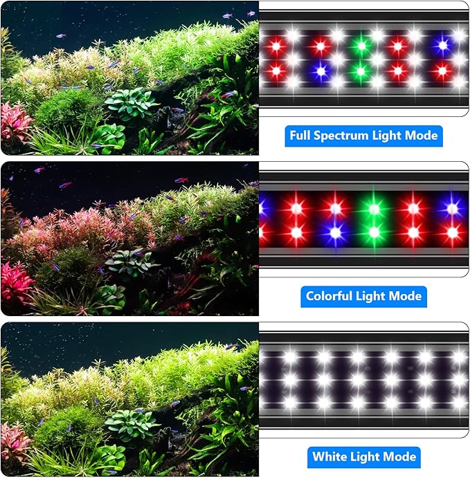 AQQA Aquarium Light,Full Spectrum Fish Tank Light for Plants,3 Mode+Timer+Adjustable Brightness,High Brightness LED Beads with Extendable Brackets for Freshwater (22W for 24-32inch)