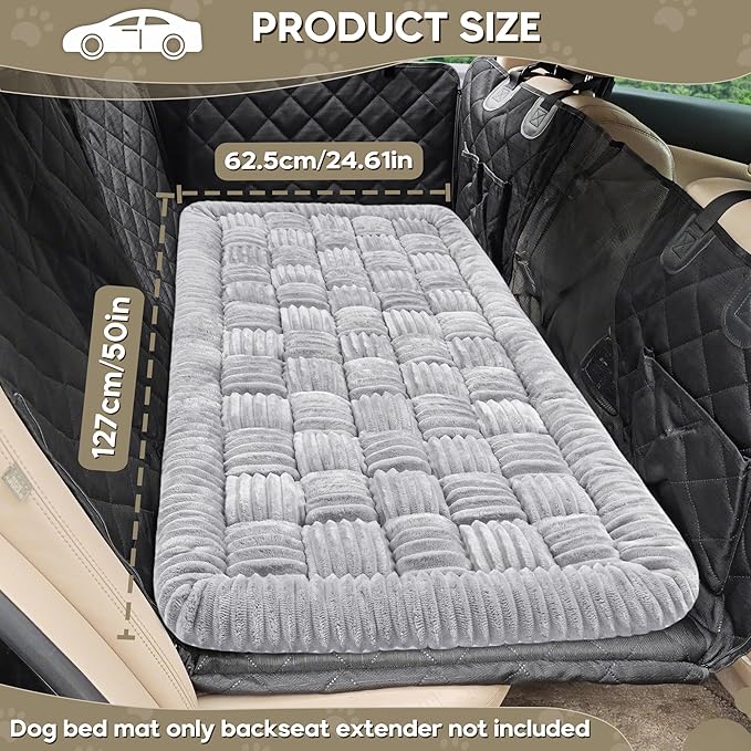 Dog Car Bed Mat, Non-Slip Backseat Extender Pet Blanket, Plaid Dog Bed for SUVs, Sedans & Trucks, Chew-Resistant Travel Pad for Dogs, Easy Clean & Scratch-Proof & Comfort (50"x24.6") Light Gray