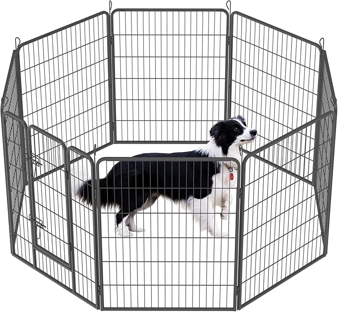 Dog Playpen, Outdoor Dog Fence, 8 Panels, 40" H Dog Pen for Medium/Small Dogs, Heavy Duty Metal Pet Fence with Gate, Portable Dog Fence for RV Camping and Yard (Black)