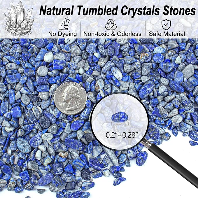 Lapis Lazuli Crystals Chips Aquarium Gravel Rocks 3 Lbs, Natural Gemstones Healing Reiki Crystals Polished Tumbled Crushed Rocks Quartz Vase Filler Fish Tank Gravel Home Decoration