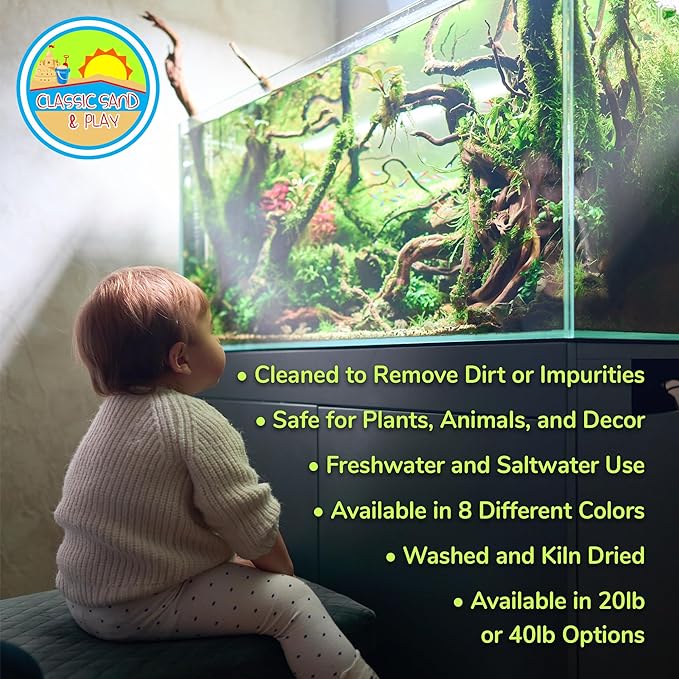 CLASSIC SAND & PLAY Natural Aquarium Sand for Freshwater and Saltwater Tanks, 20 lb. Bag, Improves Filter Life and Filtration Process, Pre-Washed Fine Sand, Purple