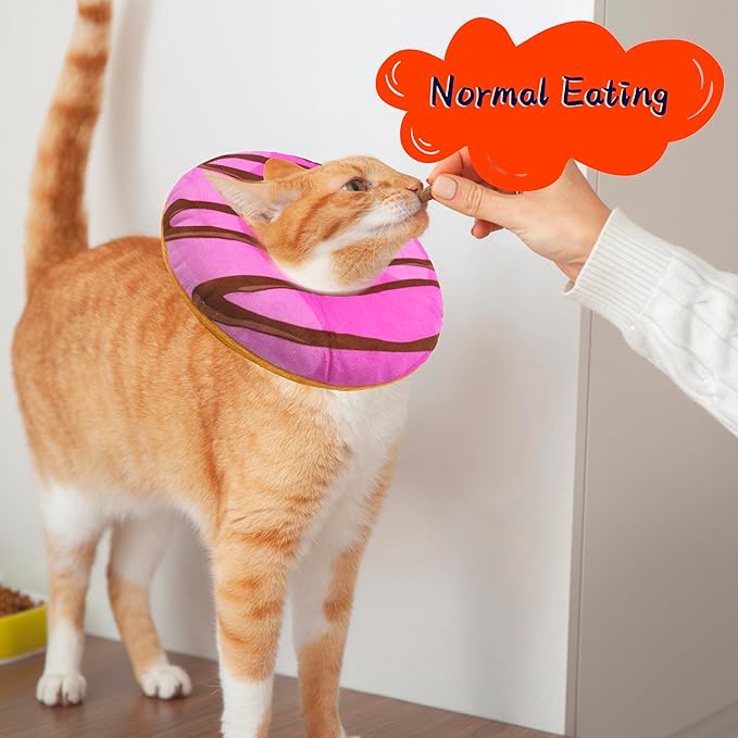 Cat Cone Collar Soft, Adjustable Cat Recovery Collars Kitten Cones to Stop Licking, Cute Donut E Collar After Surgery, Anti-Lick Wound Healing Elizabethan Collar for Kittens (Pink, Small)