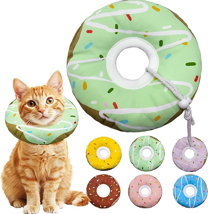 Cat Cone Collar Soft, Adjustable Cat Recovery Collar Kitten Cones to Stop Licking, Cute Donut E Collar After Surgery, Cats Neck Pillow Cone Elizabethan Cones of Shame (Waterproof Green, Small)