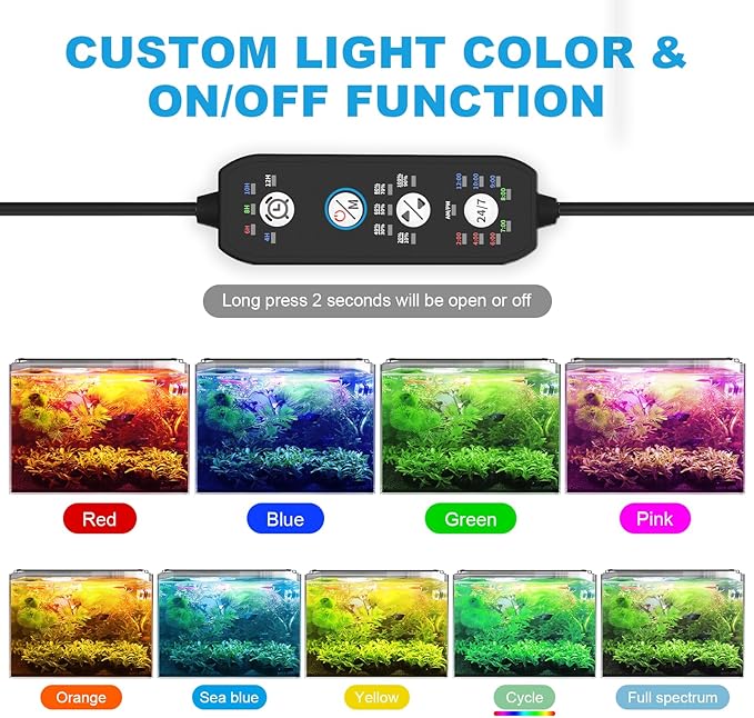 Led Aquarium Light for 24 Inch to 30 Inch Fish Tank, 24/7 Cycle and DIY Mode, Full Spectrum, 7 Colors, Auto On/Off, Adjustable Timer/Brightness, 22W Fish Tank Lights with Extendable Bracket