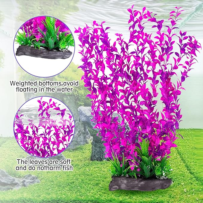 Hamiledyi Aquarium Plastic Plants Aquarium Decor Artificial Fish Tank Plants,Tall Fish Tank Decorations, Extra Large Aquarium Plant 20.4-inch Tall,2PCS