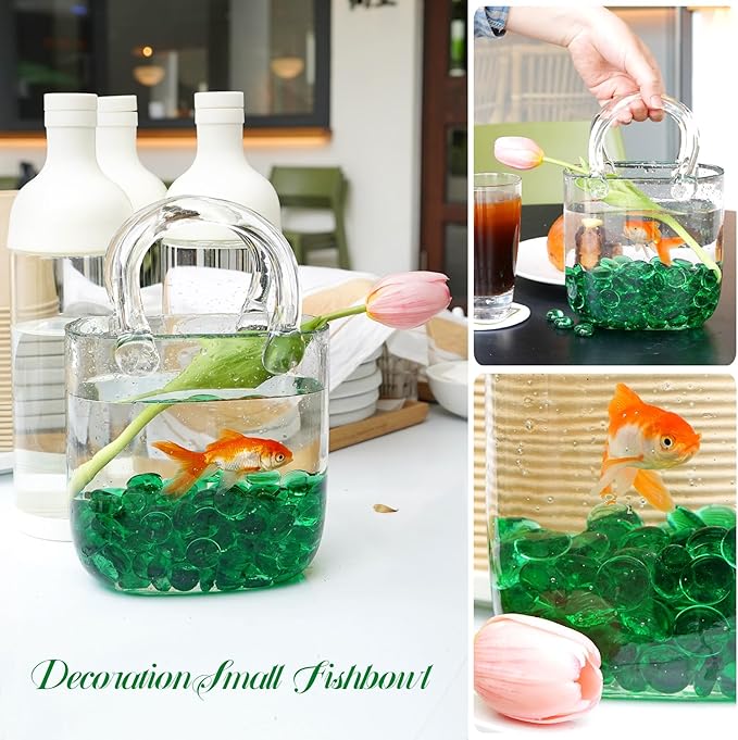 5LB Green Flat Glass Marbles for Vases, Gemstone Beads Vase Filler Decorative Glass Pebbles for Fish Tank, DIY Crafts, Aquarium Decor Rocks