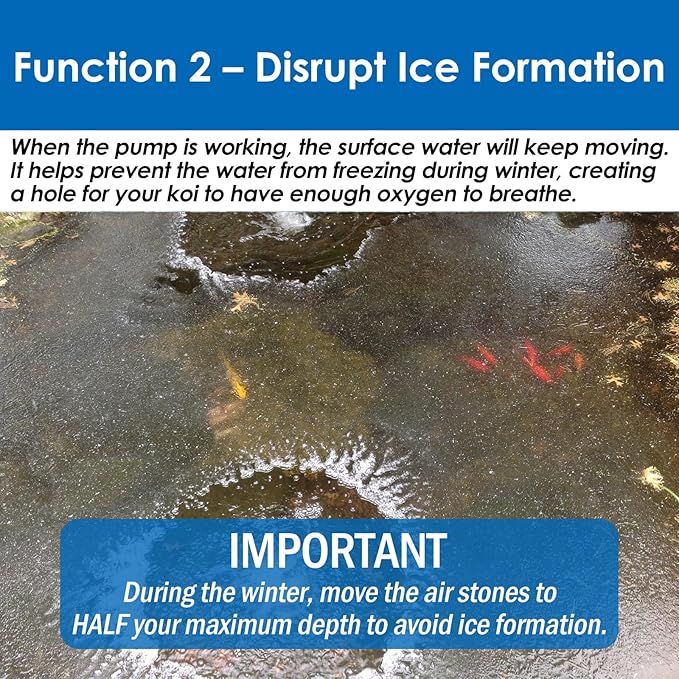 AquaMiracle All-in-One Koi Pond Aerator for Outdoor Ponds up to 3000 Gallons, Pond Air Pump Pond Aeration System with 4-Outlet Manifold Airline Tubing Air Stones Check Valves