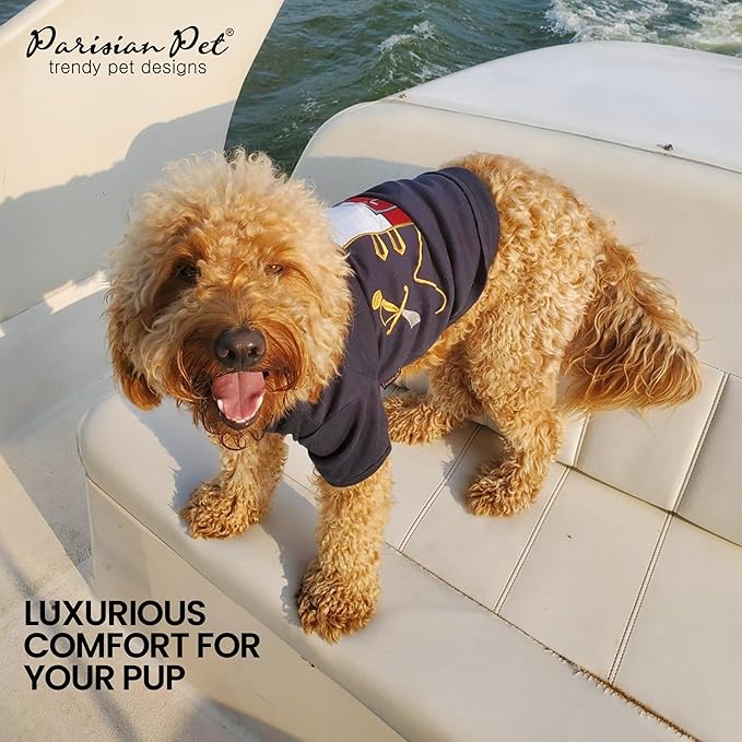 Parisian Pet Captain Sparrow Dog Shirt - Embroidered Pirate Costume - 100% Cotton & Polyester - Sleeved Halloween Outfit - Black Dog Shirt for Small Dogs