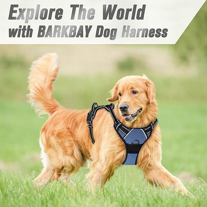 BARKBAY No Pull Dog Harness Front Clip Heavy Duty Reflective Easy Control Handle for Large Dog Walking(Navy,XL)