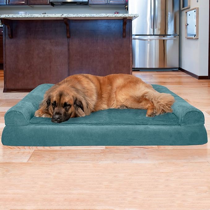 Furhaven Orthopedic Dog Bed for Large Dogs w/ Removable Bolsters & Washable Cover, For Dogs Up to 125 lbs - Plush & Suede Sofa - Deep Pool, Jumbo Plus/XXL