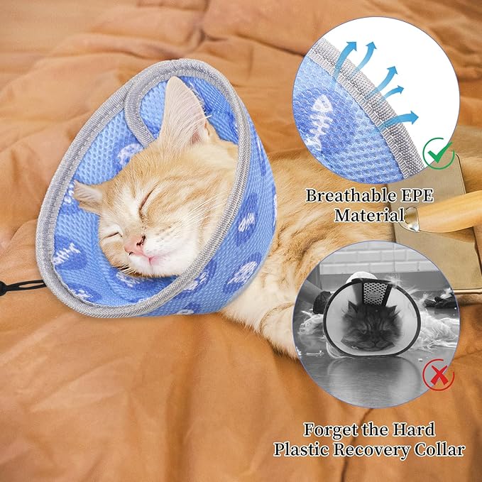 Cat Cone Collar After Surgery Soft to Stop Licking Lightweight Kitten Recovery Collar Comfortable Water Resistant Dogs Collars Adjustable Foldable Elizabethan Collars for Small Large Cats