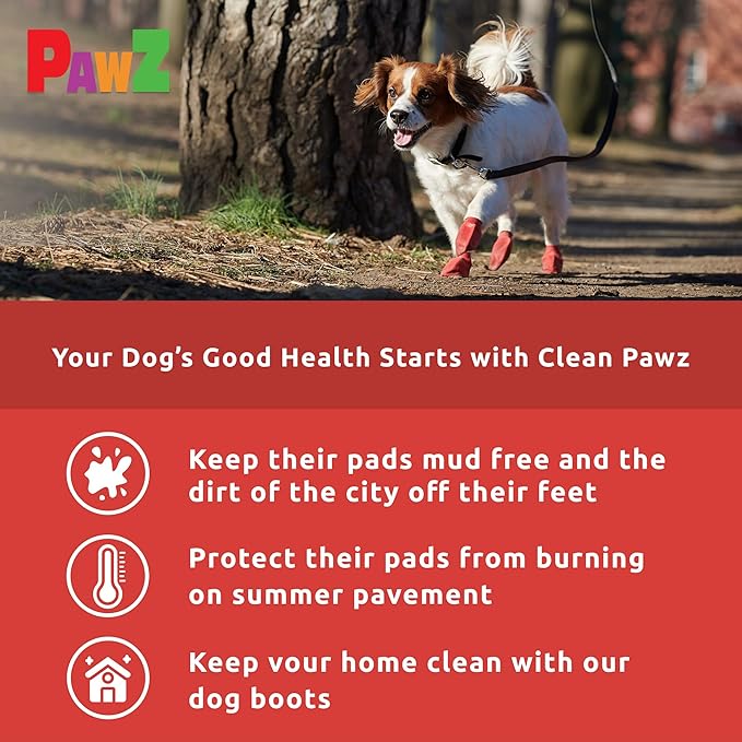PawZ Rubber Dog Boots for Paws up to 2 1/2", 24 Total (2 Packs of 12) - All-Weather Dog Booties for Hot Pavement, Snow, Mud, and Rain - Waterproof, Anti Slip Dog Socks - Small, Red