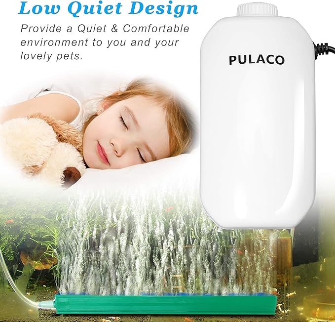 PULACO 210 GPH Ultra Quiet Aquarium Air Pump Dual Outlet, Fish Tank Aerator Pump with Accessories, Under 300 Gallon Fish Tanks
