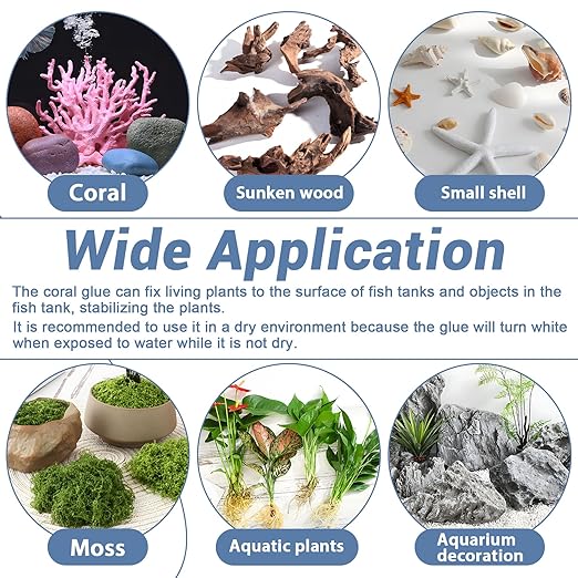 Aquarium Glue Fish Safety, 2Pcs Coral Reef Glue for Plants Moss, Coral, Stone, Wood Aquascaping, Quick Drying (2)